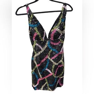 Scala Black Multicolor Sequin Prom Dress